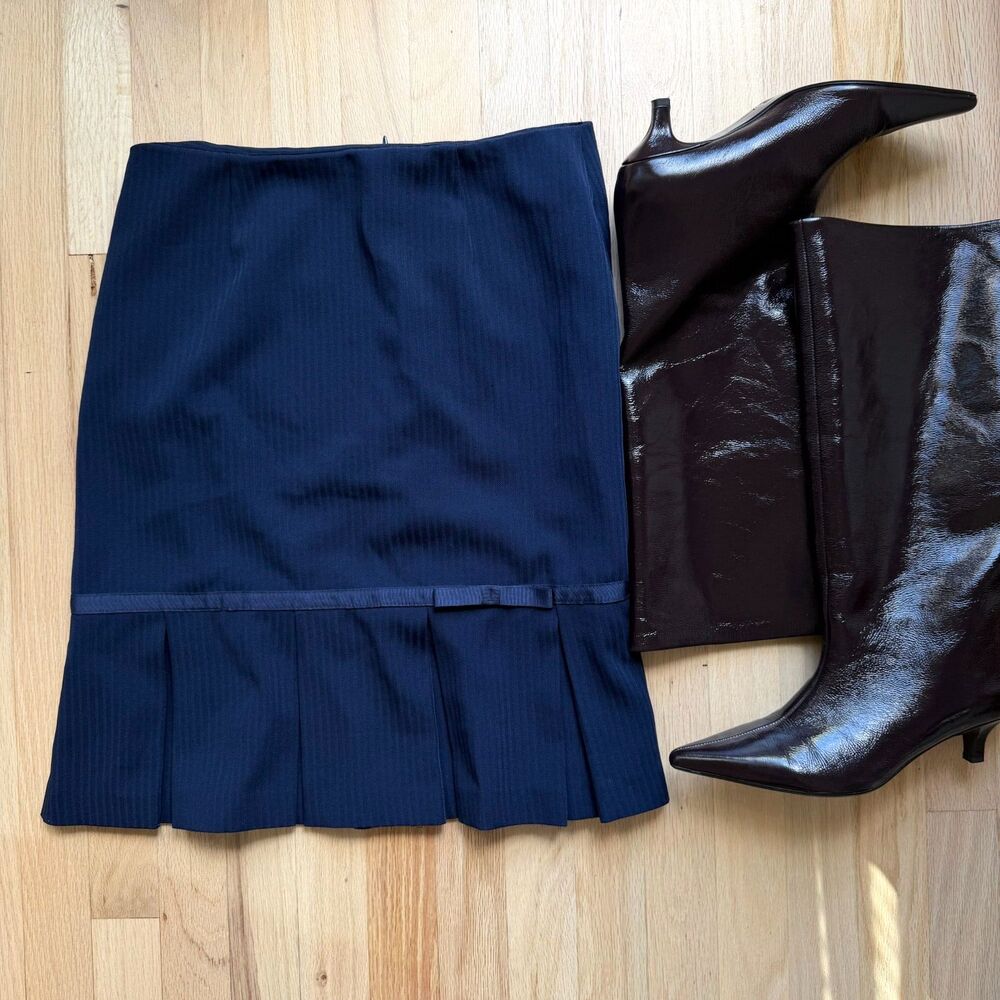 Vintage Blacker by Stanley Blacker Navy Blue Herringbone Midi Skirt Size 8